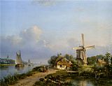 Figures on a Canal near a Windmill by Lodewijk Johannes Kleijn